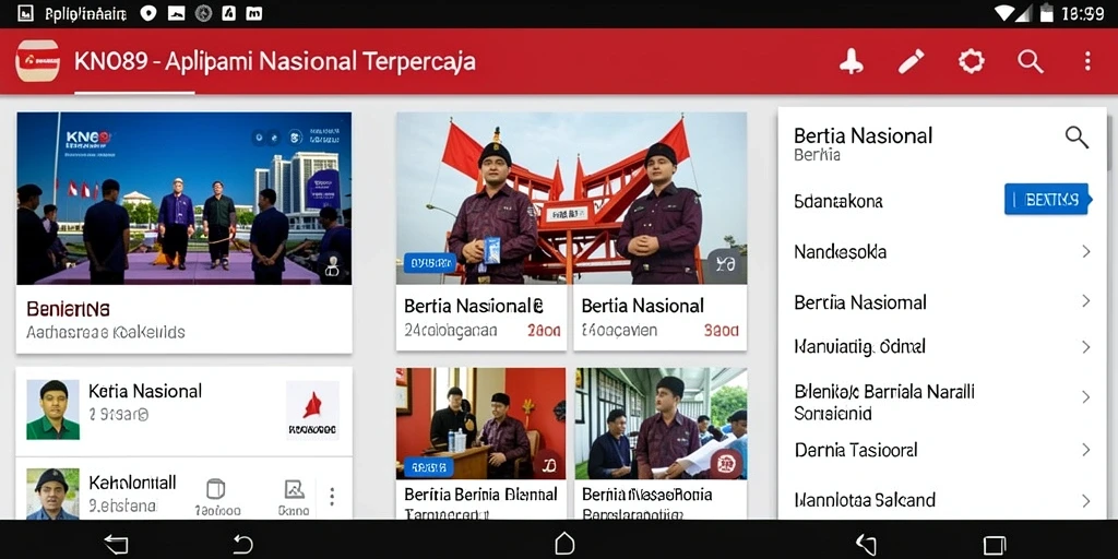 Tampilan antarmuka aplikasi KNO89 dengan fitur berita nasional.