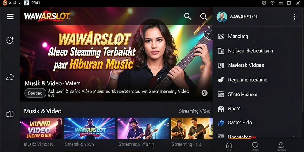 Antarmuka WAWARSLOT menampilkan pilihan video musik populer dan konten hiburan lainnya.
