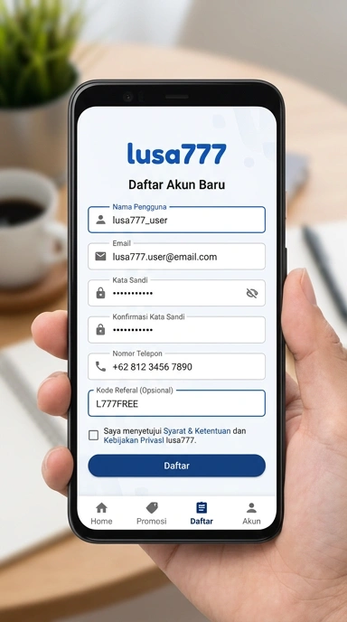 Tampilan halaman daftar lusa777